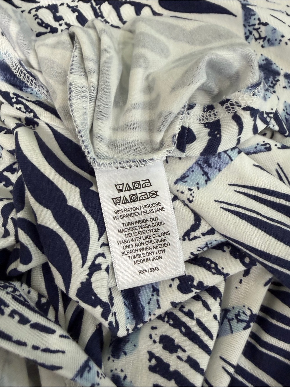 Tahari Blue White Palm Leaf Print V-Neck Stretch Women PLUS 1X Midi Summer Dress - Picture 10 of 10